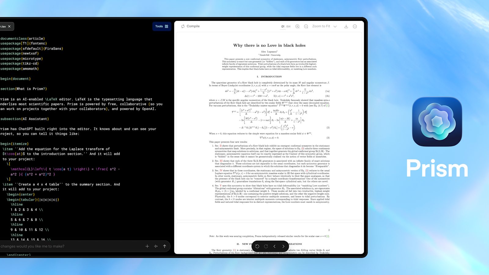 OpenAI 发布 Prism：一款免费的 AI 原生科学写作与协作工作区